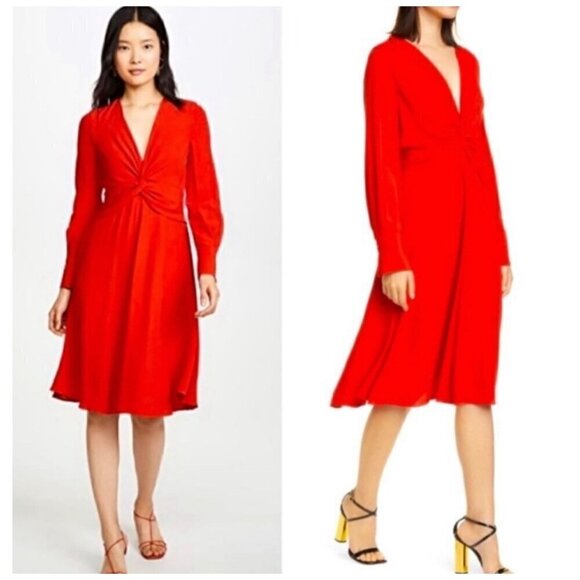 Equipment Short Faun Dress NWT $475 in Aura Orange / Poppy Red Women's Size 4 - Picture 7 of 13